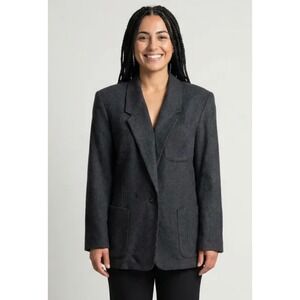 Vintage Wool Blend Blazer Gray Size 12 Single Button Embroidered Pocket Preppy